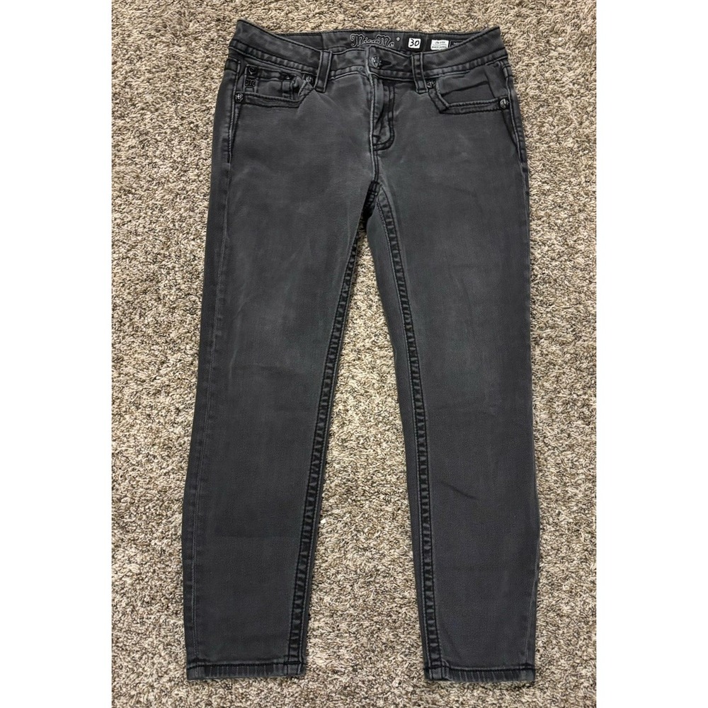 Miss Me Low Rise Ankle Skinny Jeans Black Angel Wing Pockets JB2AK85 Size 30
